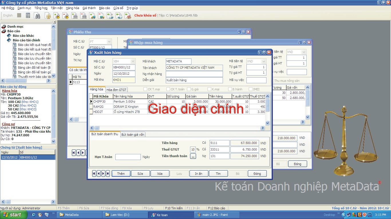 Một phần giao diện báo cáo kế toán MetaData